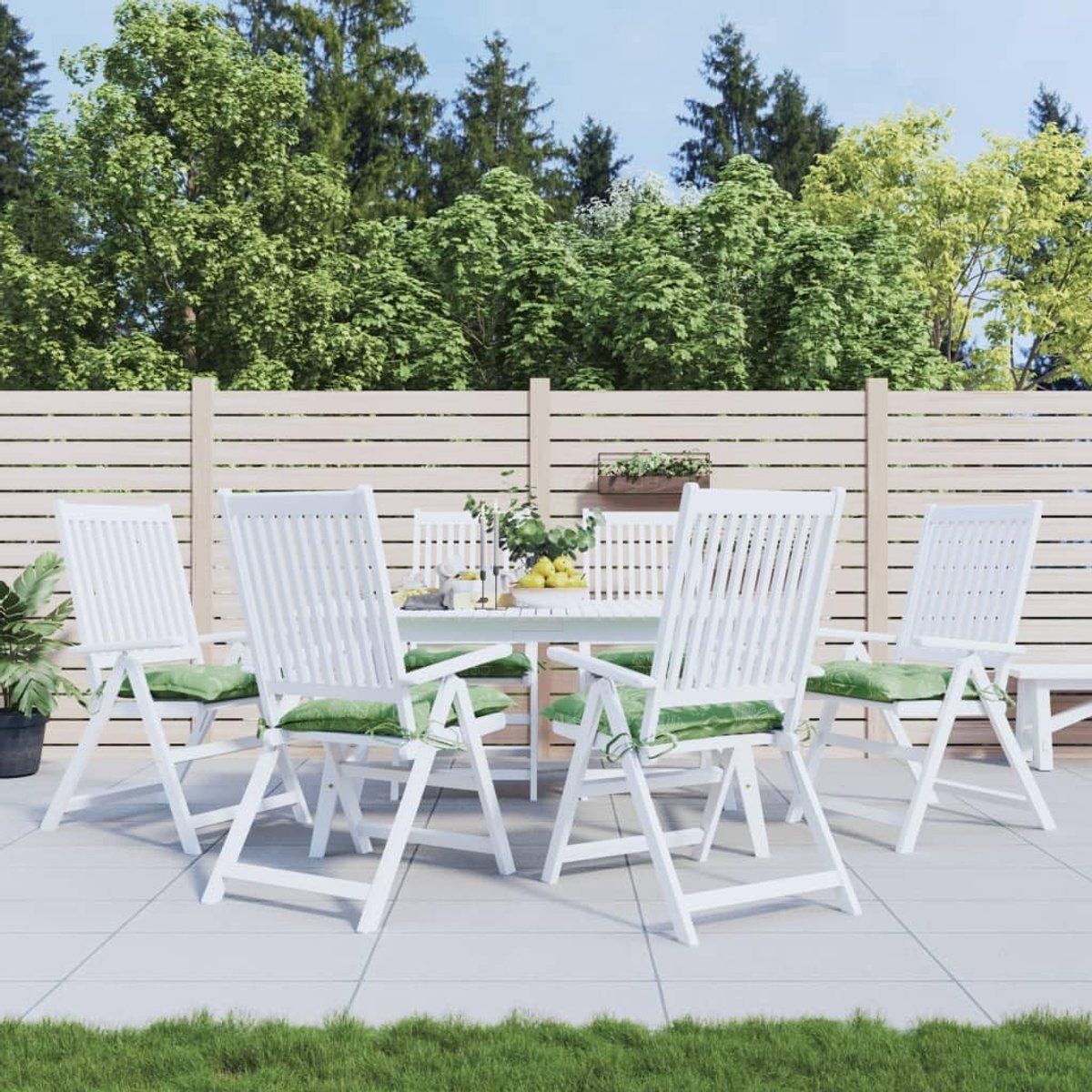 Stoelkussens 6 stuks bladpatroon 50x50x7 cm polyester zitkussen met koorden