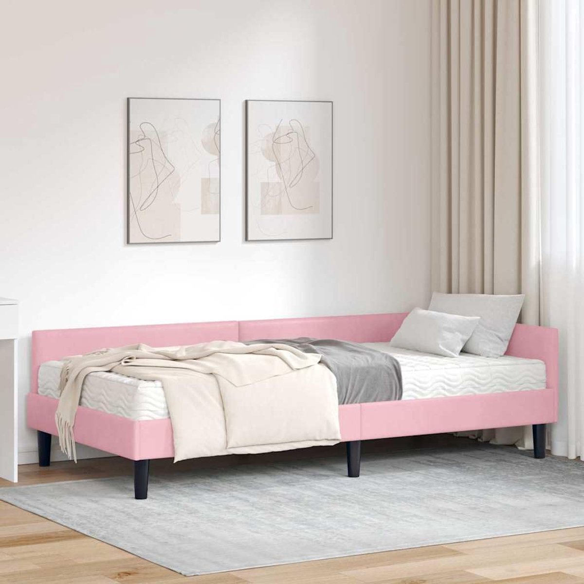 Hoekbedframe met matras slaapkamer upgrade 100 x 200 cm Roze
