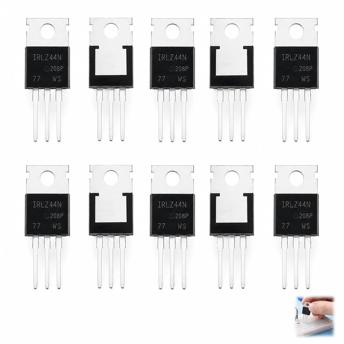 10 stuks IRLZ44N transistor, MOSFET IRFZ44N TO-220 kanaal N 49 A 55 V hoog vermogen versterking signaal controle motor elektronisch circuit energiebeheer duurzaam betrouwbaar