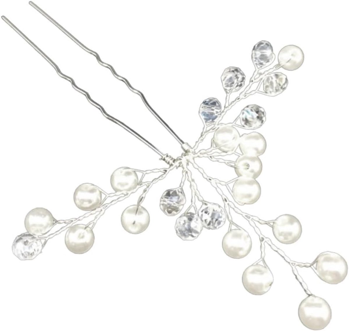 2 stuks haaraccessoires, parels, U-vormige clip, bruiloft, haarspelden, kristal, haarspelden, bruidssieraden, hoofdtooi voor haar, voor feest, gala, bruiloft, diner, communie, banket, zilver