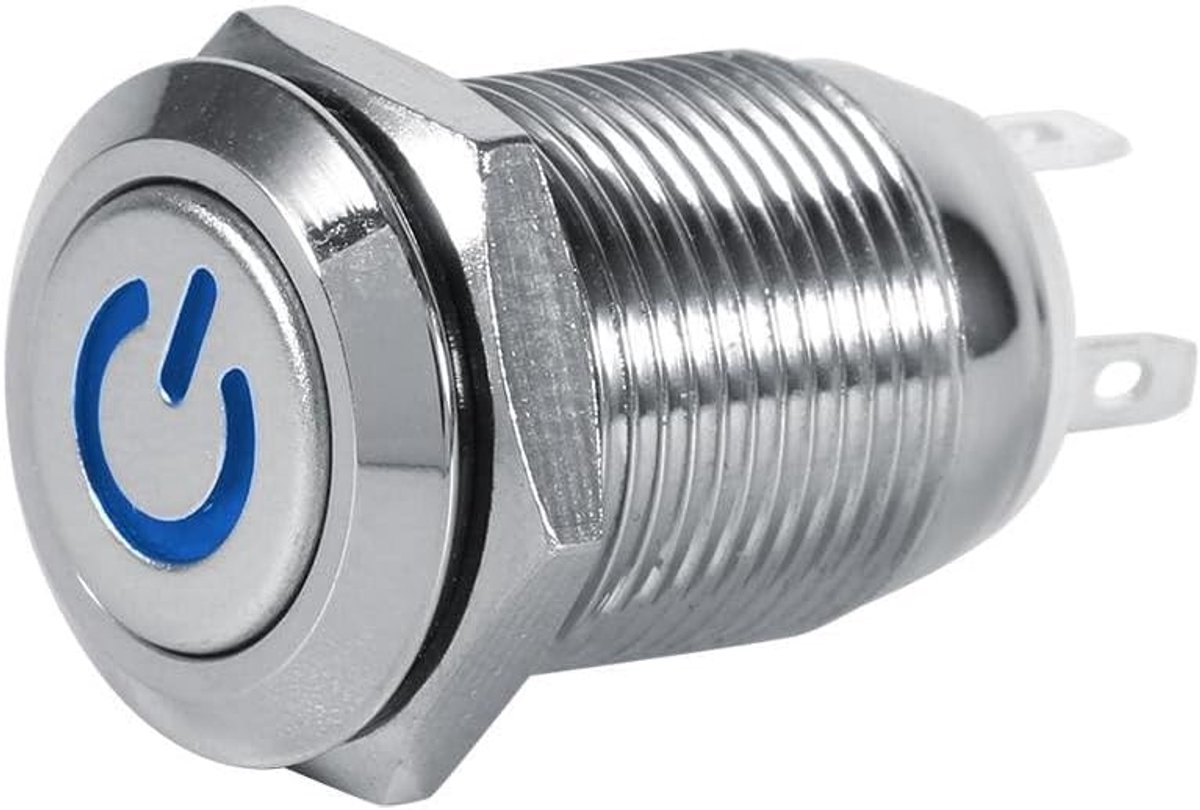 12 mm 12 V LED waterdicht roestvrij staal momentane drukschakelaar aan/uit-knop schakelaar 1NO1NC (blauw), blauwe led