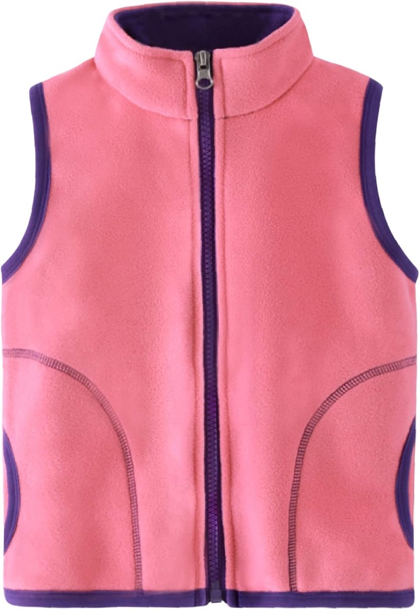 Fleecevest voor kinderen, jongens, meisjes, opstaande kraag, ritssluiting, dubbellaags polar fleece, mouwloos kinderjack, effen
