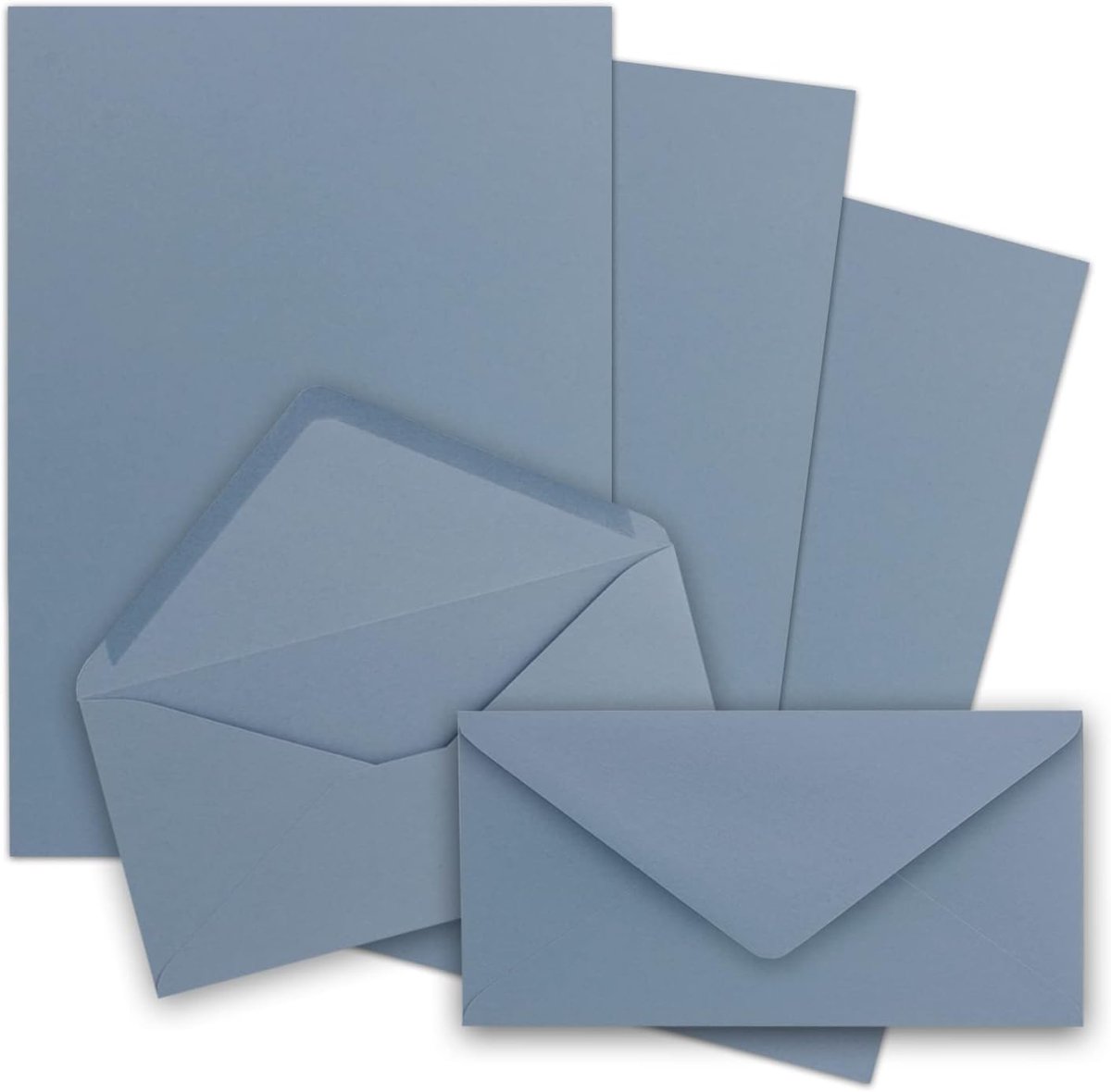 Set van 50 stuks briefpapier, DIN A4, met DIN lange enveloppen, nat kleven, grijsblauw, mat schrijfpapier met enveloppen FarbenFroh by GUSTAV NEUSER