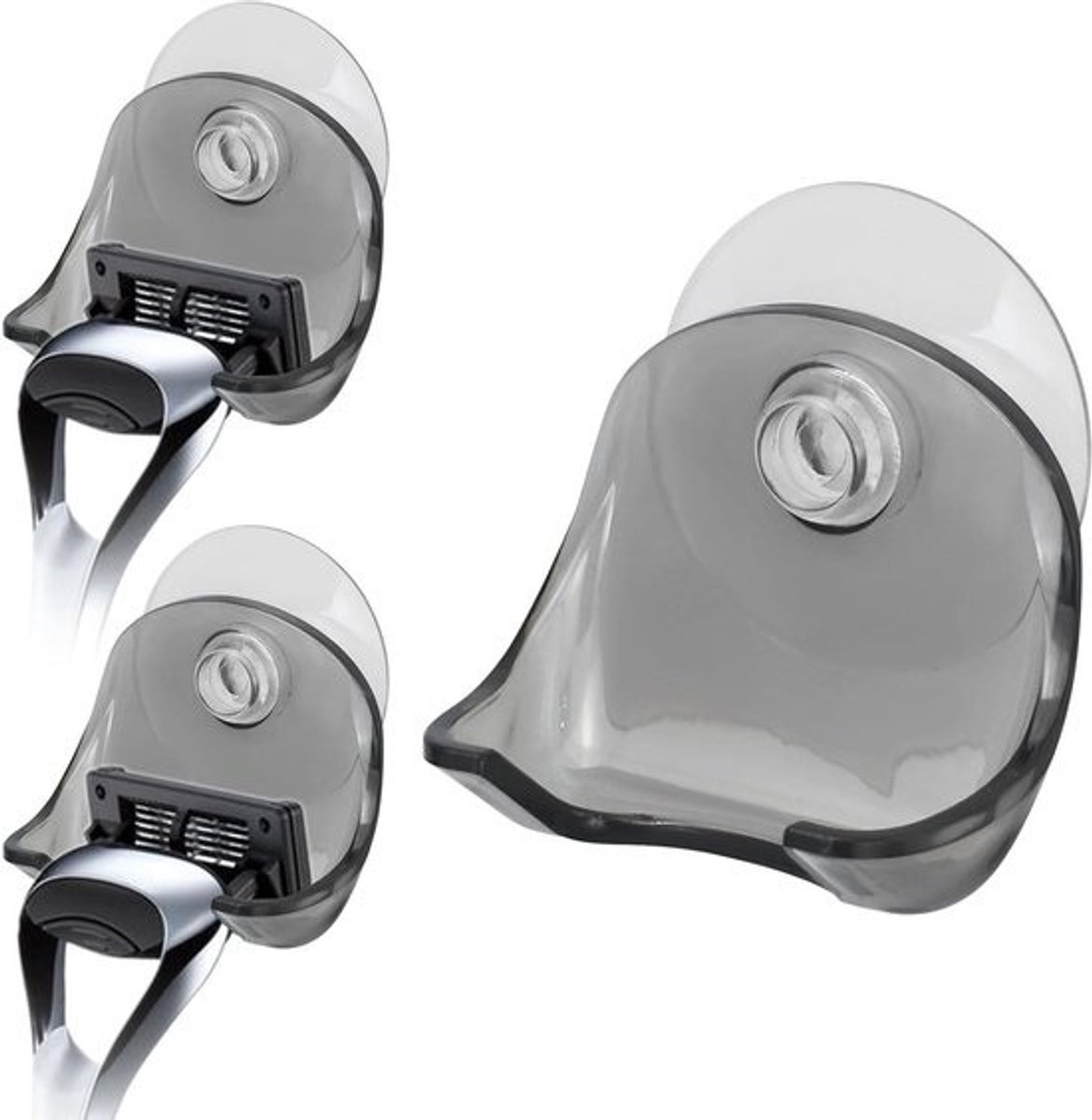 Scheerhouder Set - Scheermes Houder - Douche Organisatie - Sterke Zuignap - 3 Stuks - Transparant Zwart
