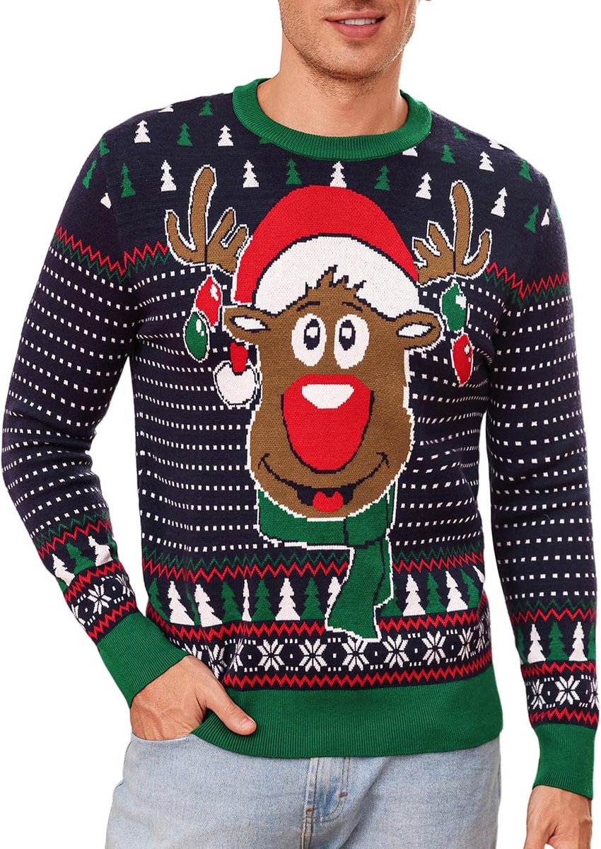 Kersttrui voor heren, winter, grappig, warm, kersttrui, lange mouwen, zacht, comfortabel, S-XXL
