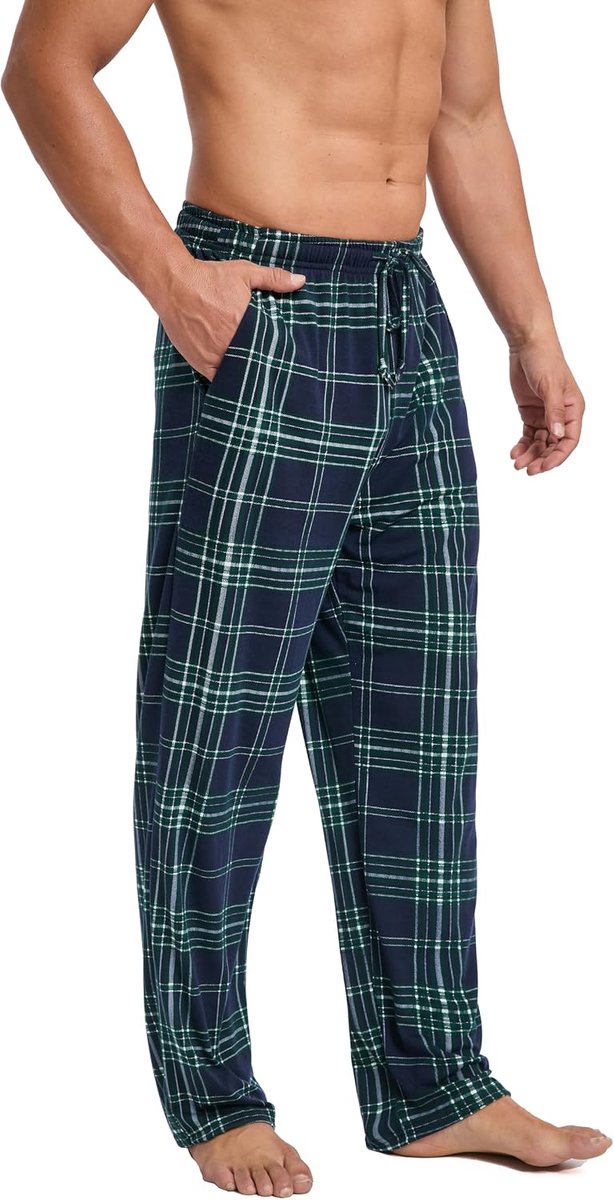 Pyjamabroek voor heren, lang, licht, luchtig, met zakken, losse loungebroek met elastische tailleband, vrijetijdsbroek, M-3XL