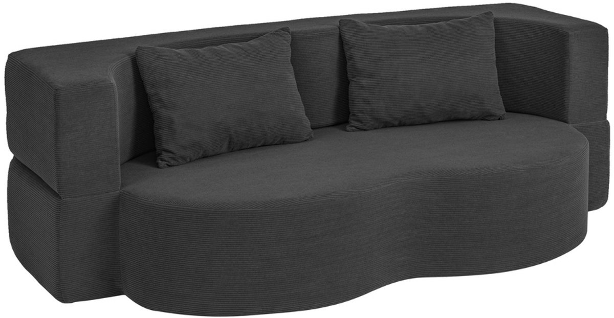 SoBuy FST101-SCH 2-Zits Slaapbank met 2 Kussens - Ribfluwelen Bekleding - Voor Woonkamer en Logeerkamer - 177 x 107 x 32 cm - Zwart Grijs