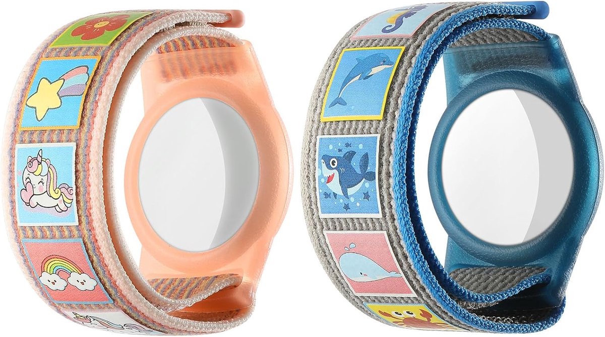 Armband voor AirTag houder, beschermhoes anti-verlies GPS-tracker-armbandhoes voor peuters (Roze + Blauw)