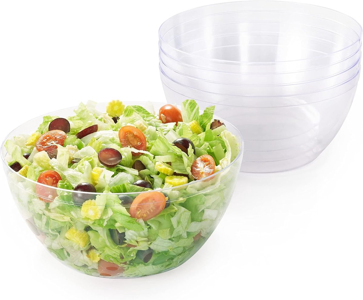 5 Grote Transparante Harde Plastic Schalen, Saladekommen - XL 3500ml - Stevig & Herbruikbaar - Ideaal voor Salades, Snacks & Chips - Feestjes, Picknick, Verjaardagen, BBQ