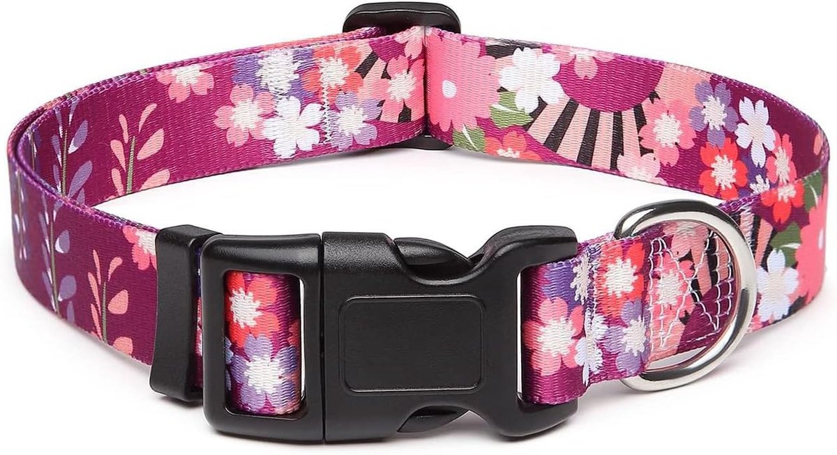 1 stuks hondenhalsband, klein, middelgrote maat, schattige hondenhalsband, middelgrote honden, zacht, comfortabel, met bloemenmotief voor kleine, middelgrote honden (M paars)