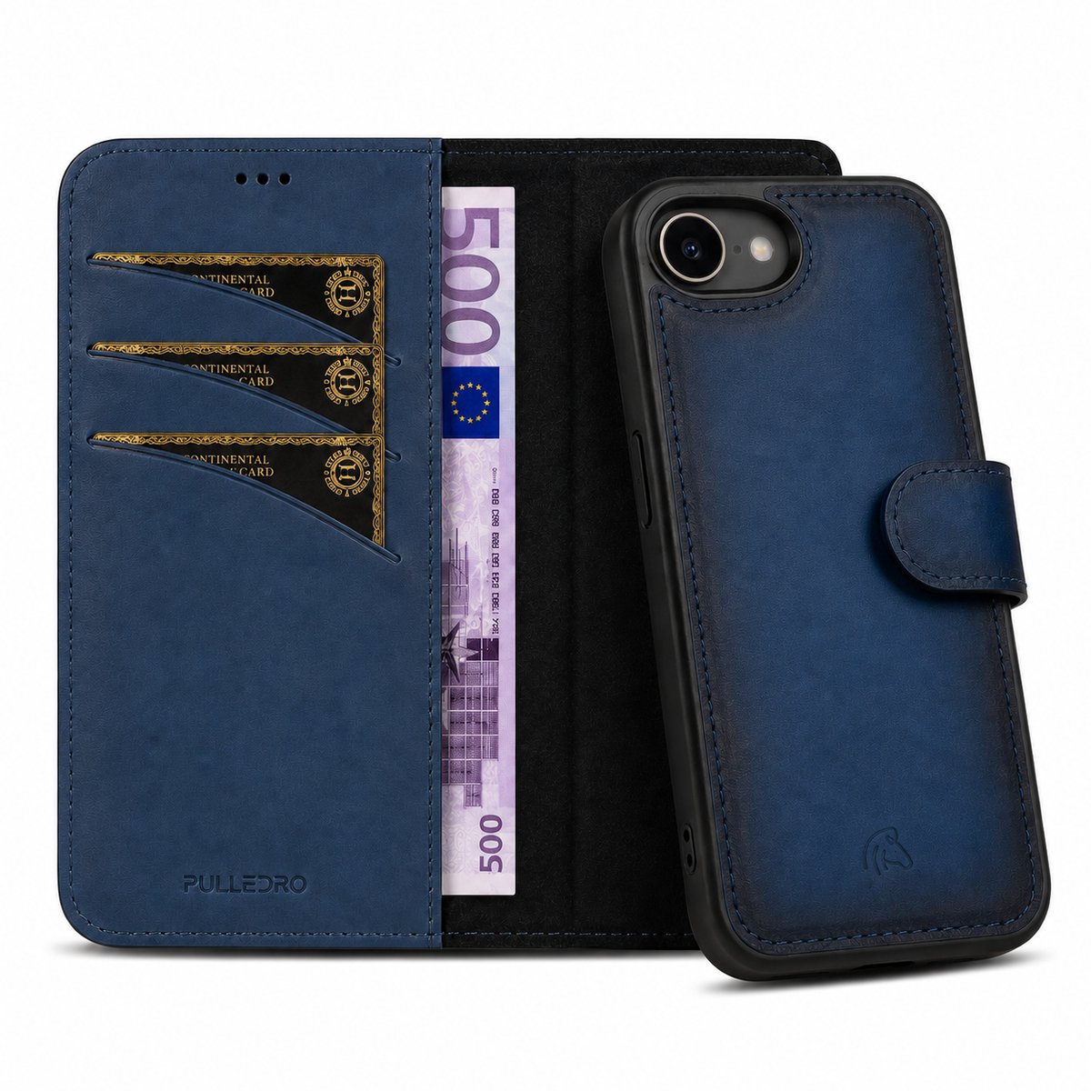 Pulledro geschikt voor iPhone 16e en 17e Uitneembare Lederen BookCase - MagSafe - Midnight Blue