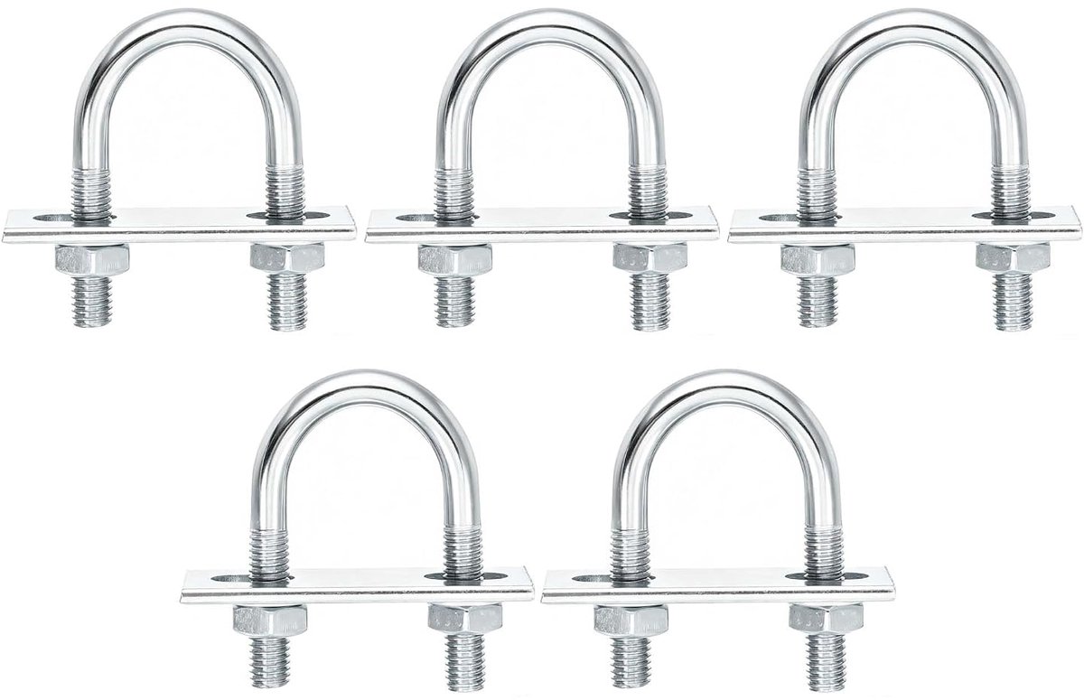 U-bouten, M8 binnenbreedte 27 mm, lengte 59 mm, U-beugelbouten met moeren en sluitringen, voor buizen, hout, autobouw, industrie, schepen, 5 stuks (M8 - 27 x 59 mm)