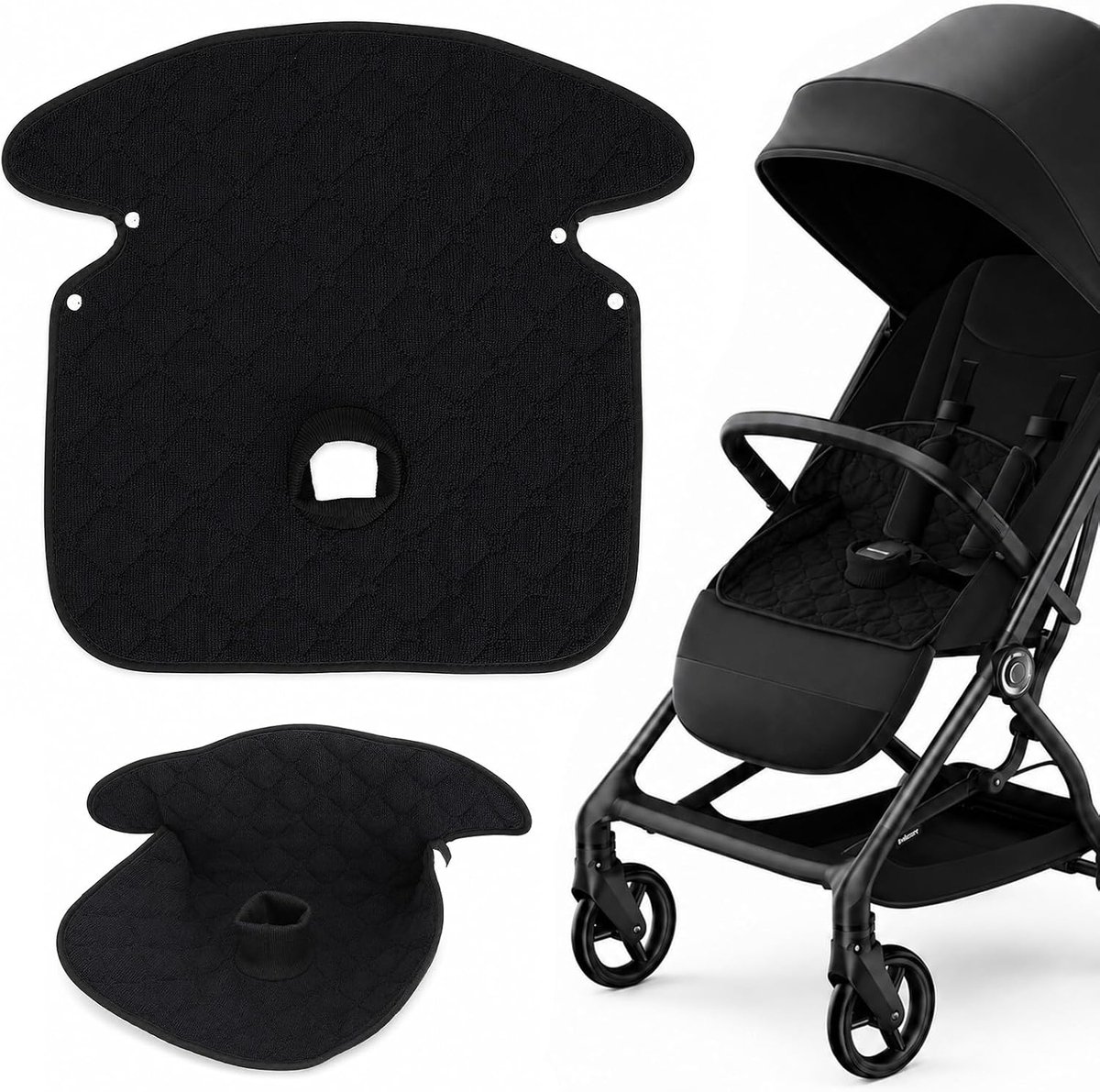 Beschermonderlegger voor kinderzitje, 44 x 40 cm, opvouwbaar en wasbaar, zwart | Vochtbescherming voor potjeentraining, antislip, zacht velours, voor autostoel, kinderwagen en hoge stoel