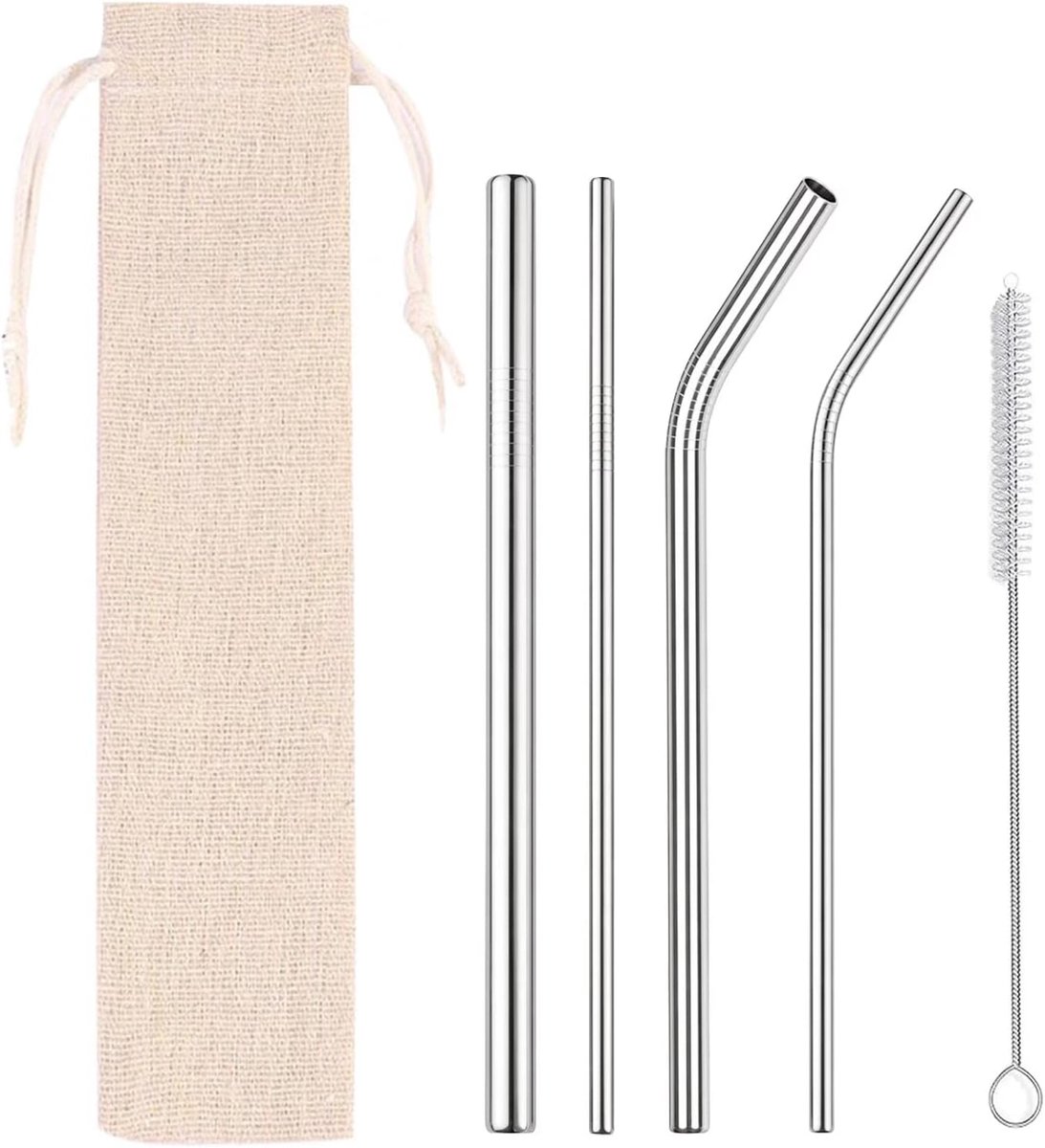304 roestvrijstalen rietjes, herbruikbaar, 4 metalen rietjes in een set, met reinigingsborstels, milieuvriendelijk, niet giftig, wasbaar, ideaal voor smoothie, milkshake, cocktails, sappen
