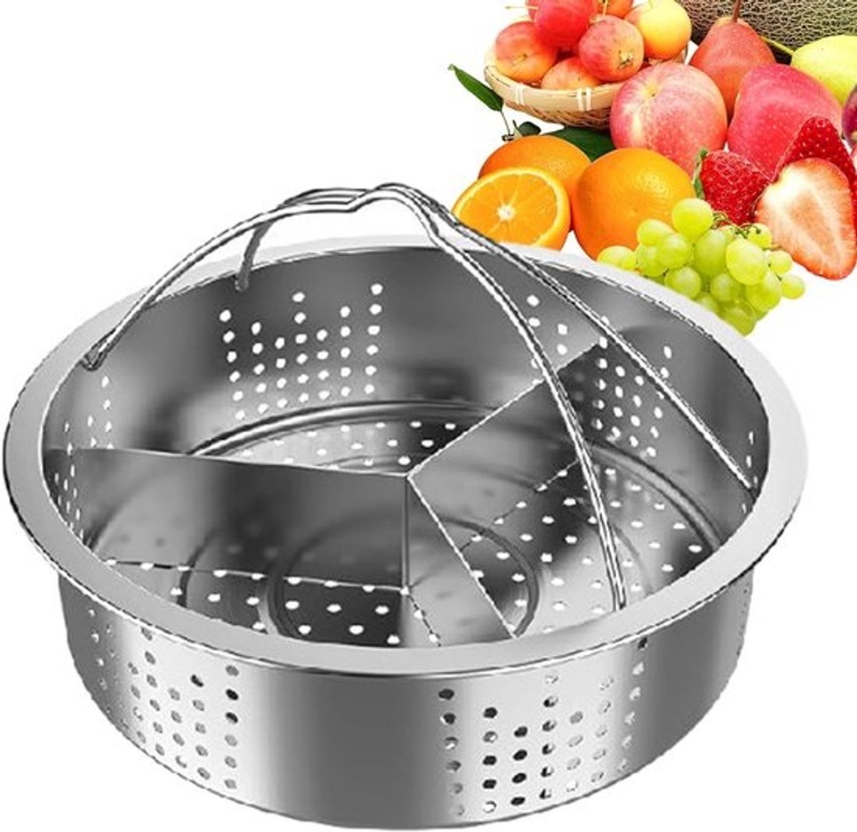 Stoommand RVS - Stoomrek Divider - Gezond Koken - Triple Separator - 21 x 21 x 6.5 cm - Zilver