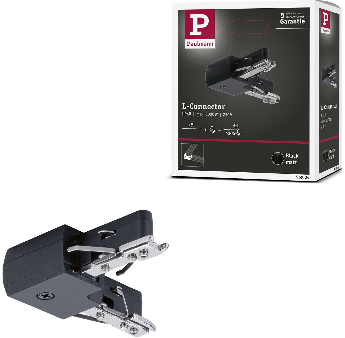 URail Verbindingen L-stuk 62x62 mm max. 1000W Zwart mat