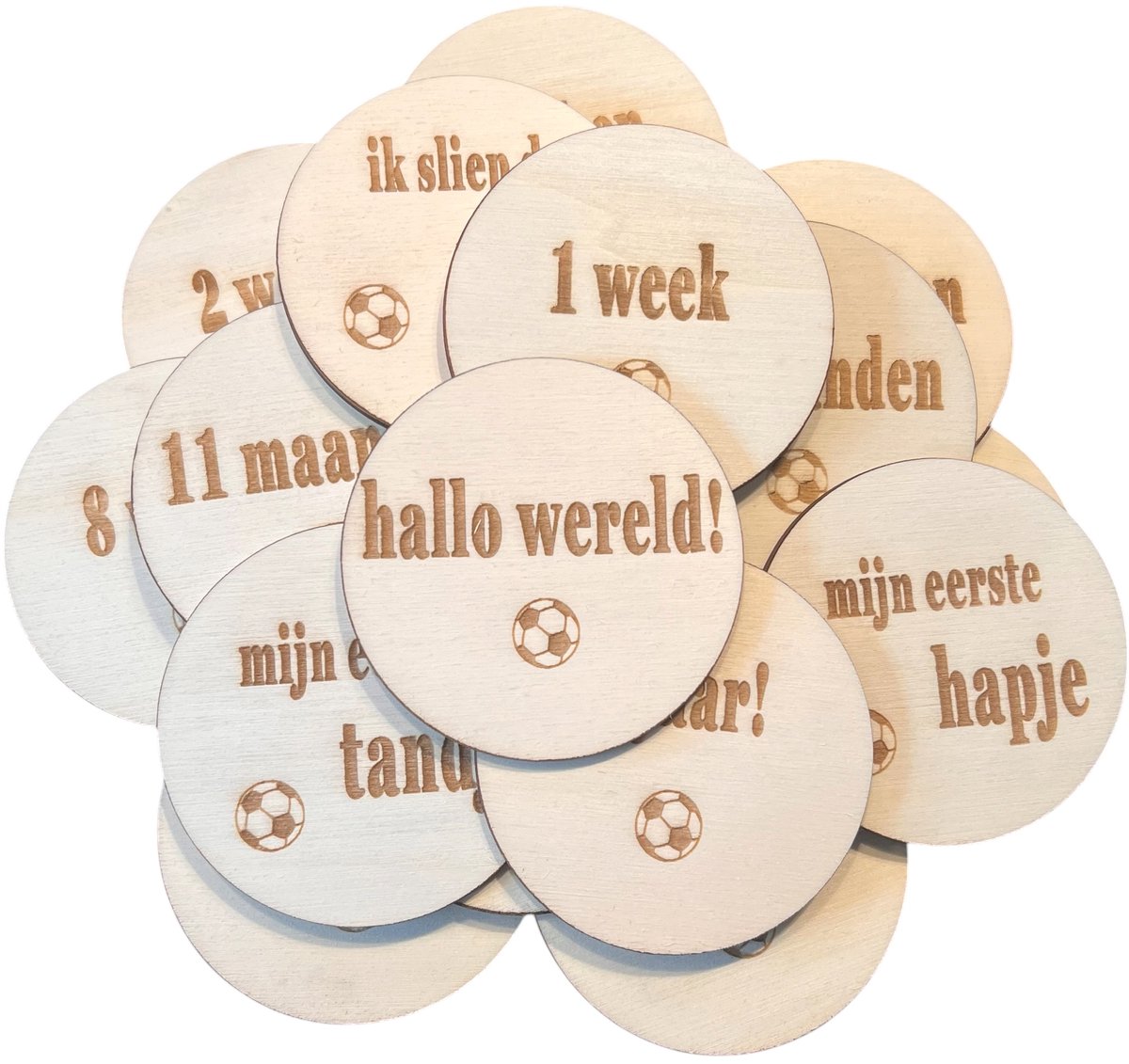 Mijlpaalkaarten voetbal - Houten Mijlpaalkaarten Baby - 18 mijlpalen - Nude Baby Accessoire - Kraam Cadeau - Baby Pakket Milestone - Mijlpaalschijf Baby - Zwangerschap