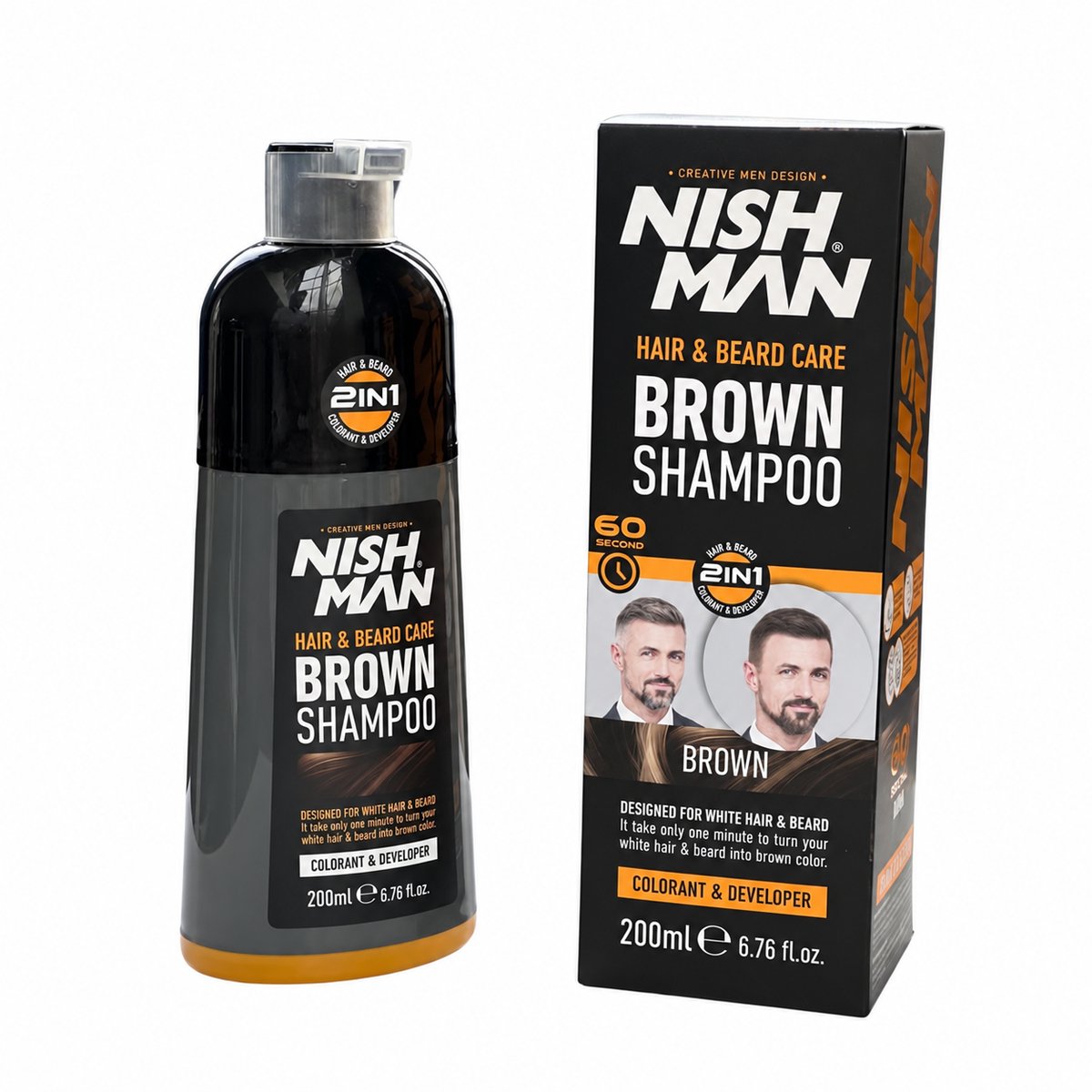 Nishman Hair & Beard Care Brown Shampoo 2-in-1 – Bruine Kleuring voor Haar & Baard – 200 ml