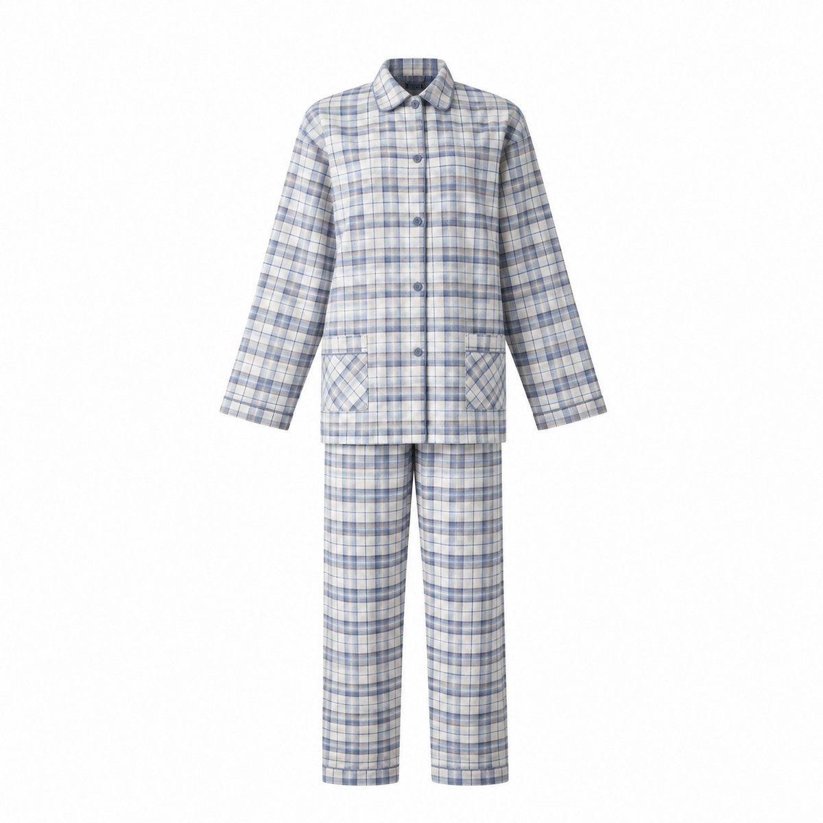 Lunatex dames winter pyjama 641185 - warm flanel - blue square