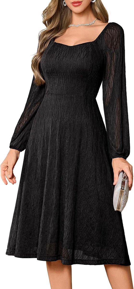 Cocktail Jurk Formele Vintage Bruiloft Gast Lange Mouw Bescheiden Moeder van de Bruid Midi Jurk