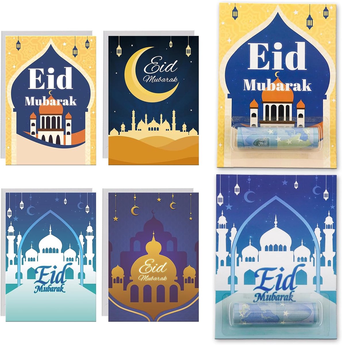 8-delige set Eid Mubarak geldkaart, vouwkaarten voor Ramadan, wenskaarten als vouwkaart inclusief envelop voor suikerfeest, doe-het-zelf Eid cadeaus voor kinderen