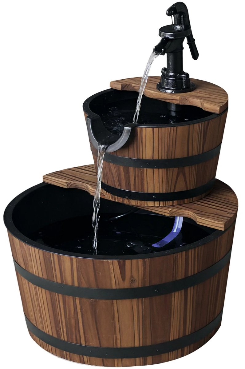 Veya Tuinfontein - Fontein buiten - Waterornament tuin - Elektrische pomp - Bruin hout - 44.5 cm Diameter - Regelbare waterstroom