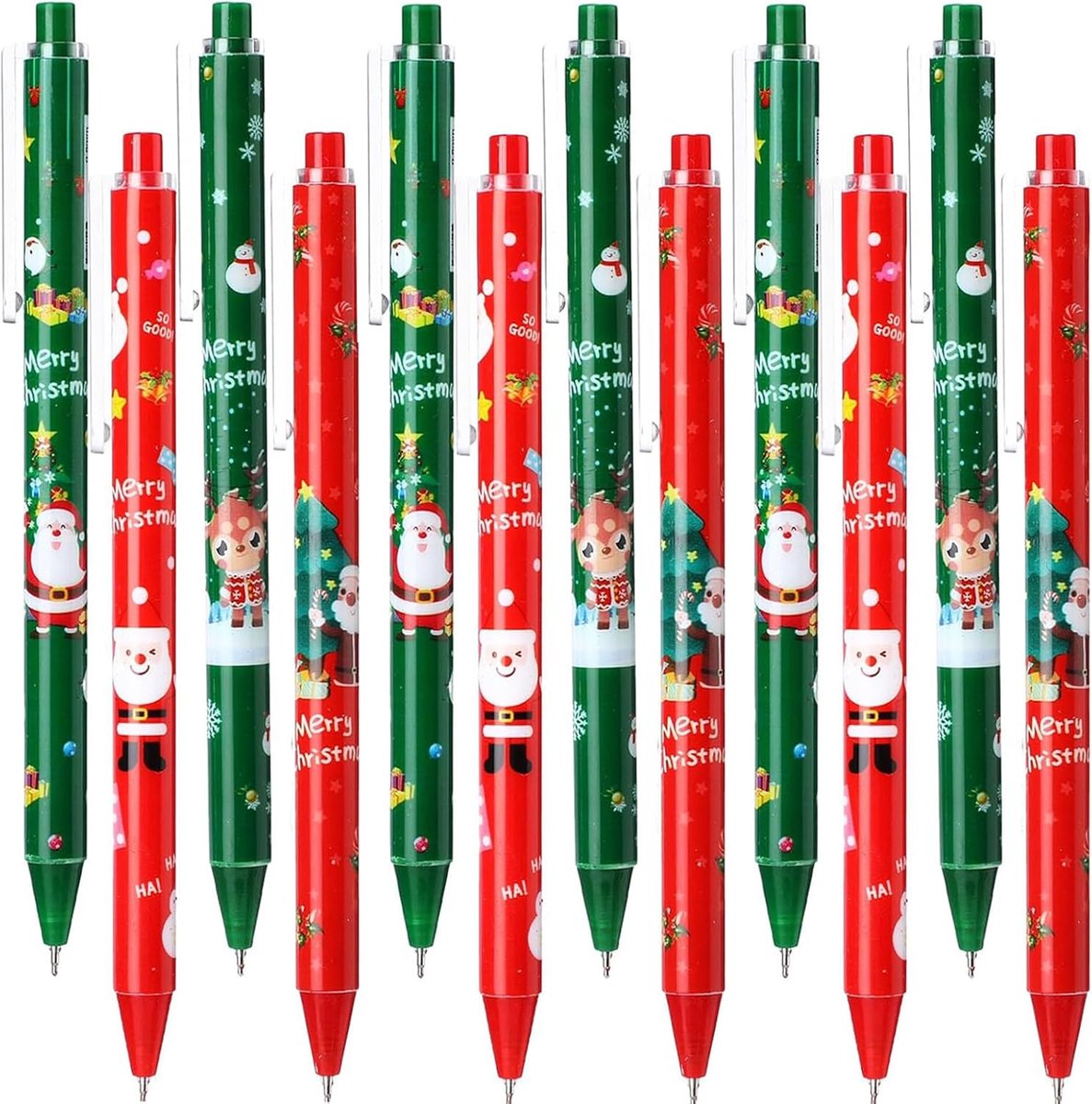 24 Stks Kerst Zwarte Gel Inkt Rollerball Intrekbare Balpennen voor Kinderen Volwassenen School Beloningen Studenten Kantoorbenodigdheden Kerstmis Stationair Sets Nieuwigheid Pennen Feest Cadeau Zak