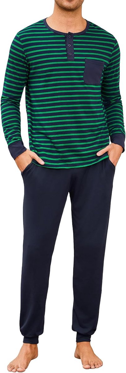 pyjamaset voor heren, ronde hals, lange mouwen, grote