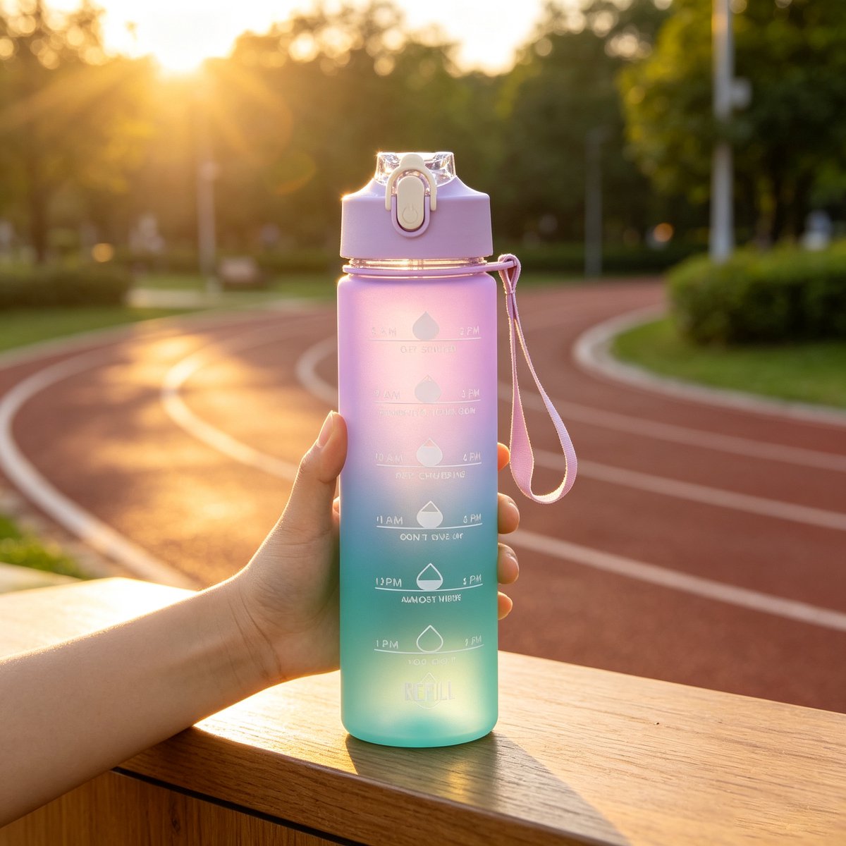 Paarse drinkbeker met kleurverloop en rietje 750 ml sportbeker voor buiten, draagbare plastic beker lekvrije en valbestendige waterfles