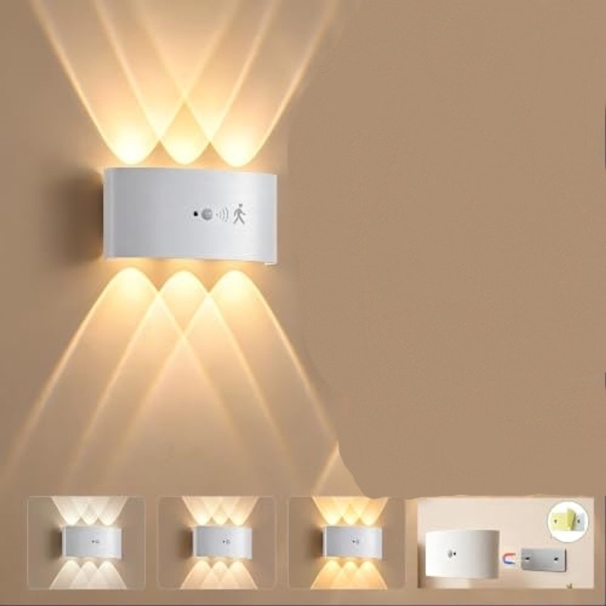 carmdering - Draadloze Wandlampen met Bewegingssensor – Set van 2 – Oplaadbaar USB-C – LED Wandverlichting – 3 Lichtkleuren – 200 Lumen-1 pcs