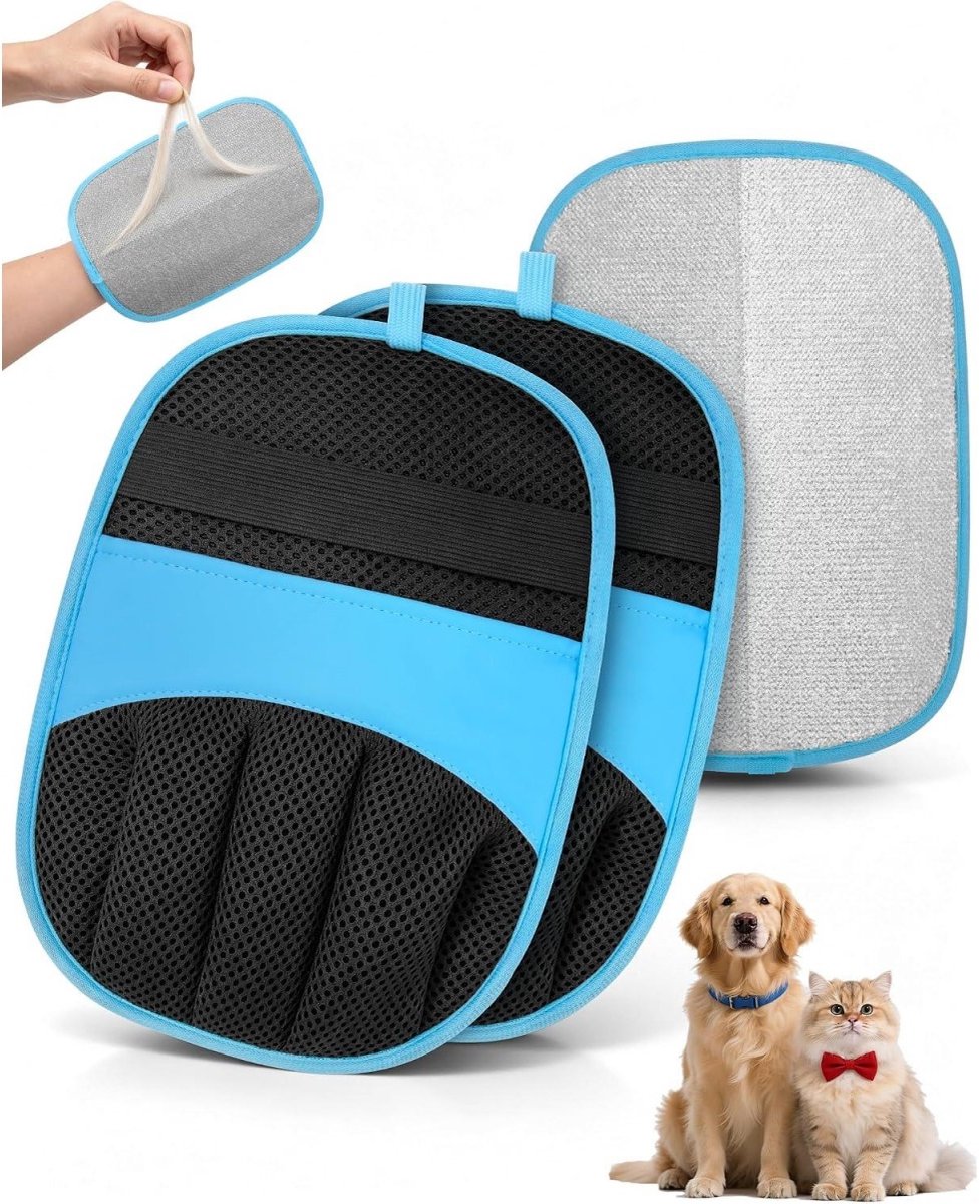 SSTRWGOOD 2 Stuks Haarroller Handschoen - Honden Ontharingshandschoen - Effectief Verwijdert Losse Haren - Ademend en Wasbaar Materiaal - Geschikt voor Honden en Katten - Polyester - 24x18x2cm