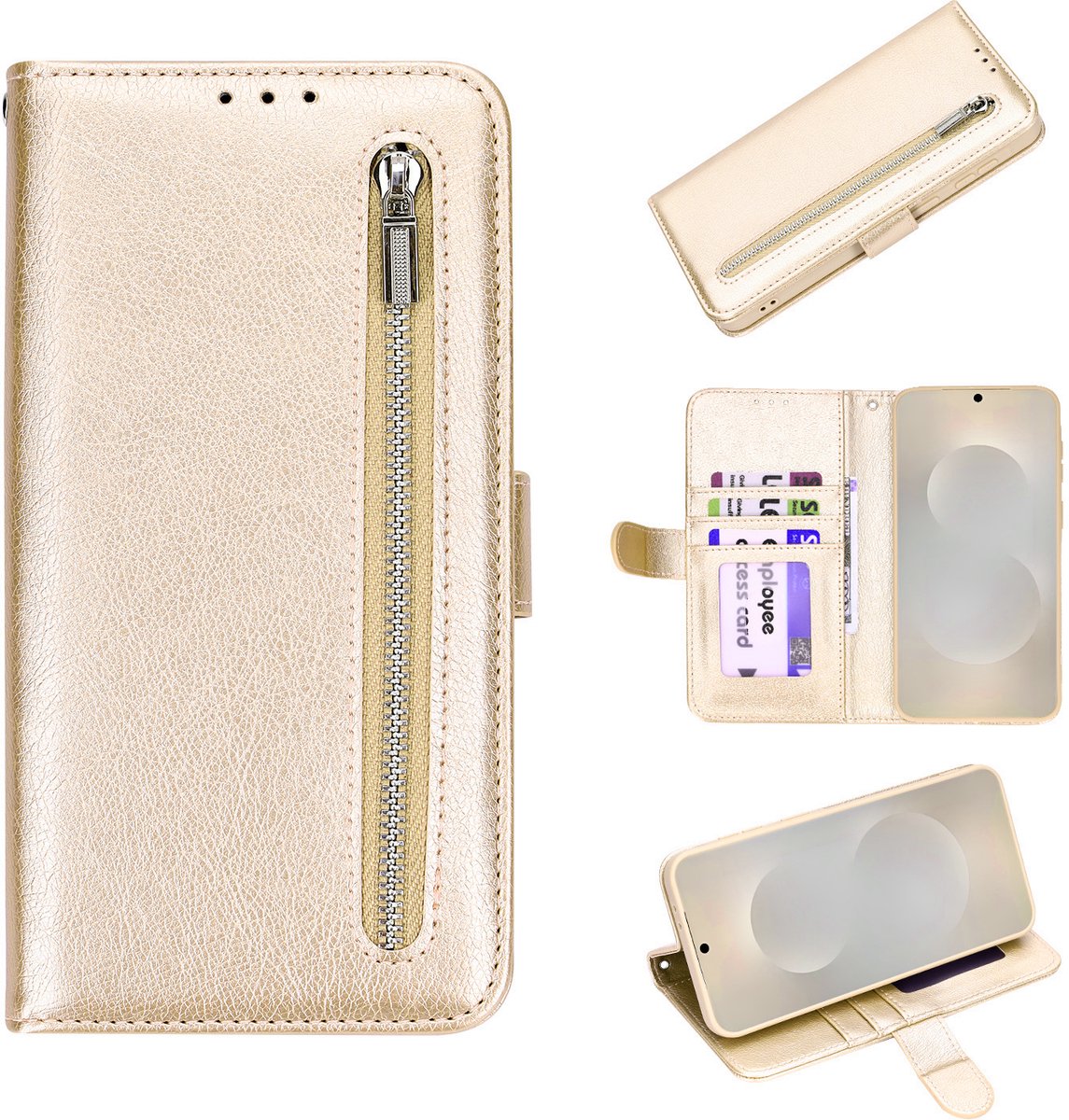 Casemania Hoesje Geschikt voor Apple iPhone 18 Pro - Goud - Luxe Portemonnee Book Case met Rits