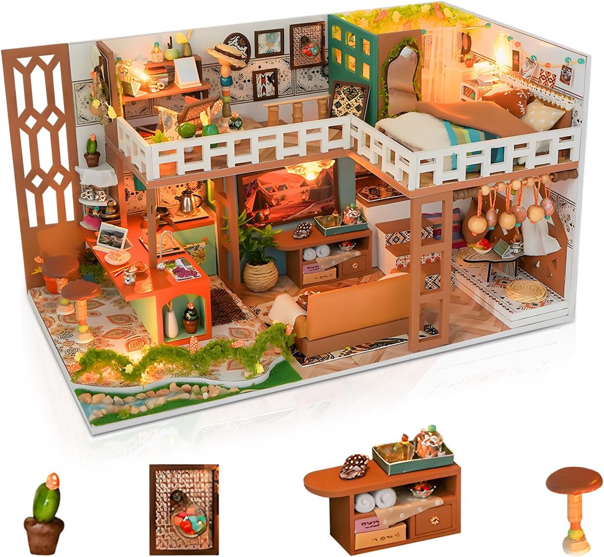 Miniatuurhuisset voor volwassenen, droomhoek, doe-het-zelf model voor montage met meubels, creatieve set, boekenkast, origineel cadeau voor verjaardag en Moederdag