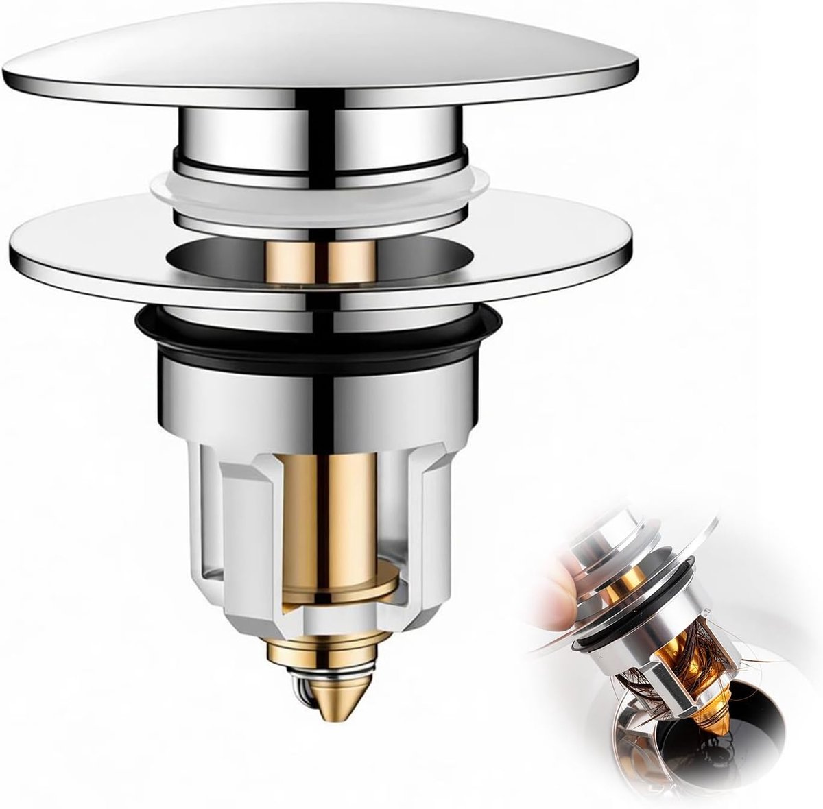 wastafelstop (25-46 mm), pop-up afvoerstop voor badkamer, messing drukventiel, badkamer gootsteen push knop, pop-up wastafelstop