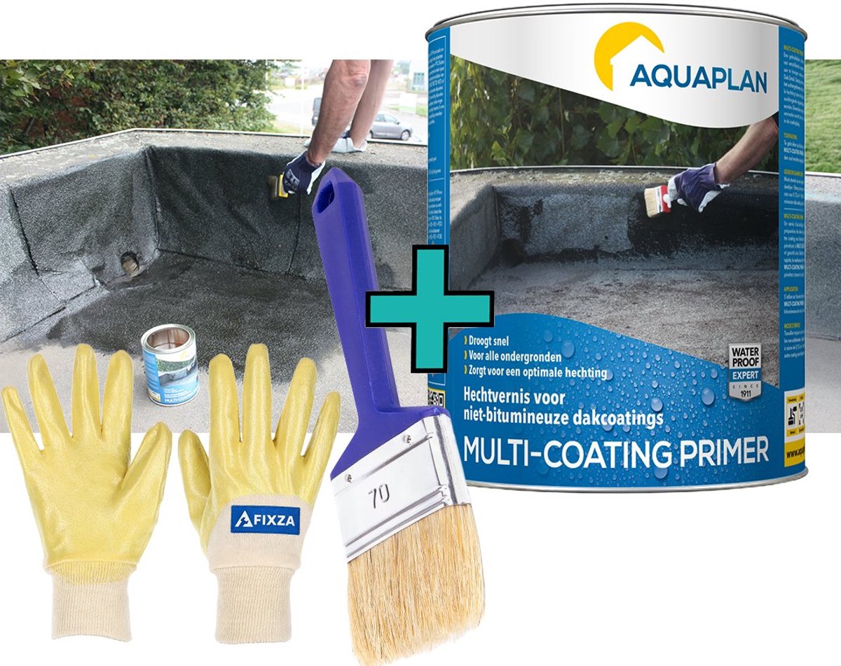 Aquaplan Multi Coating Primer – set – Hechtprimer voor Dakcoating – Voor Bitumen, EPDM, Metaal en Cement – Sneldrogend – 2,25 L