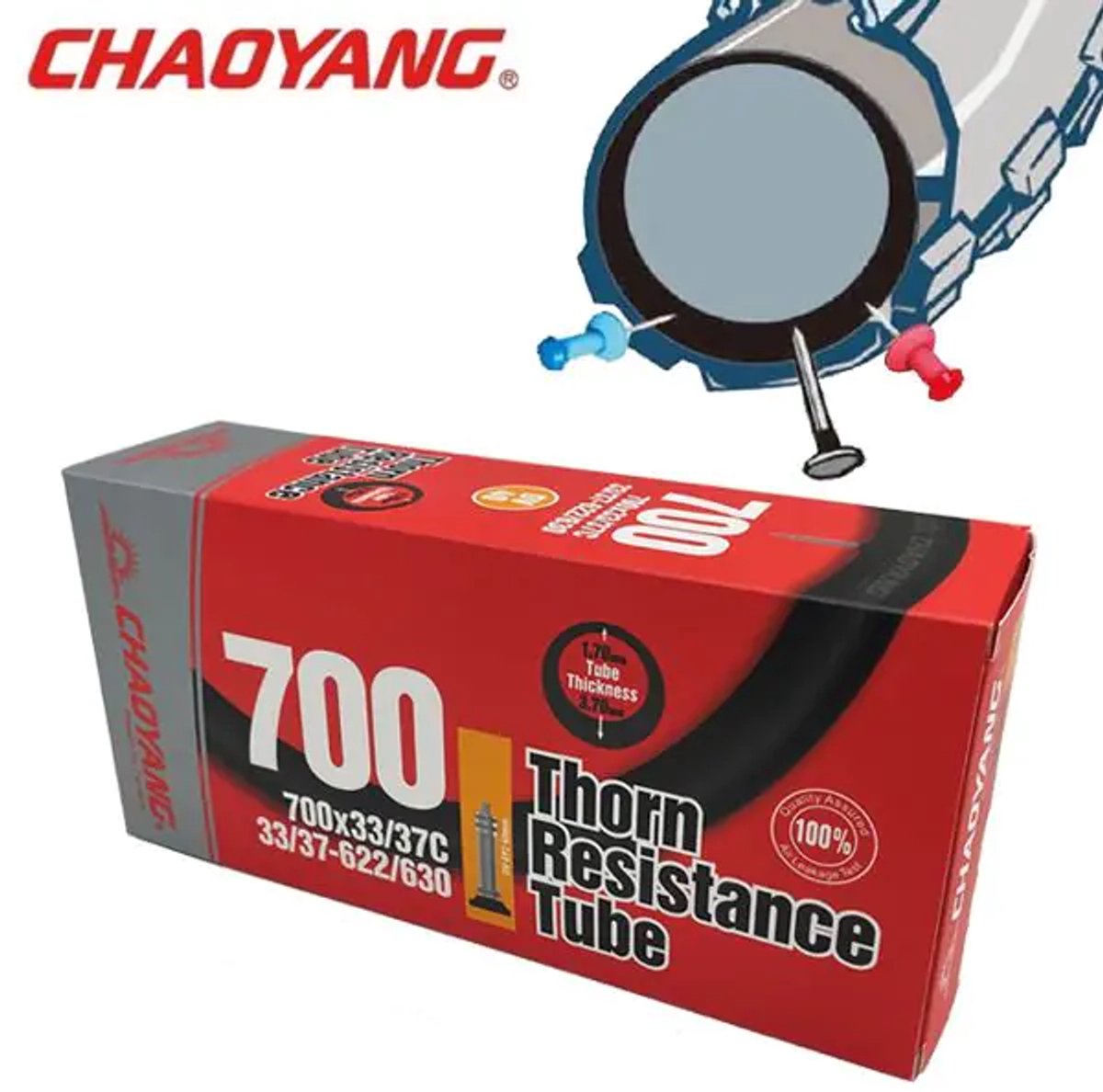 Binnenband 28 x 1 5/8x1 3/8 (33/37-622) Antilek 3,7 mm (Thorn resistance) DV 40 mm Y122518+3 Chaoyang