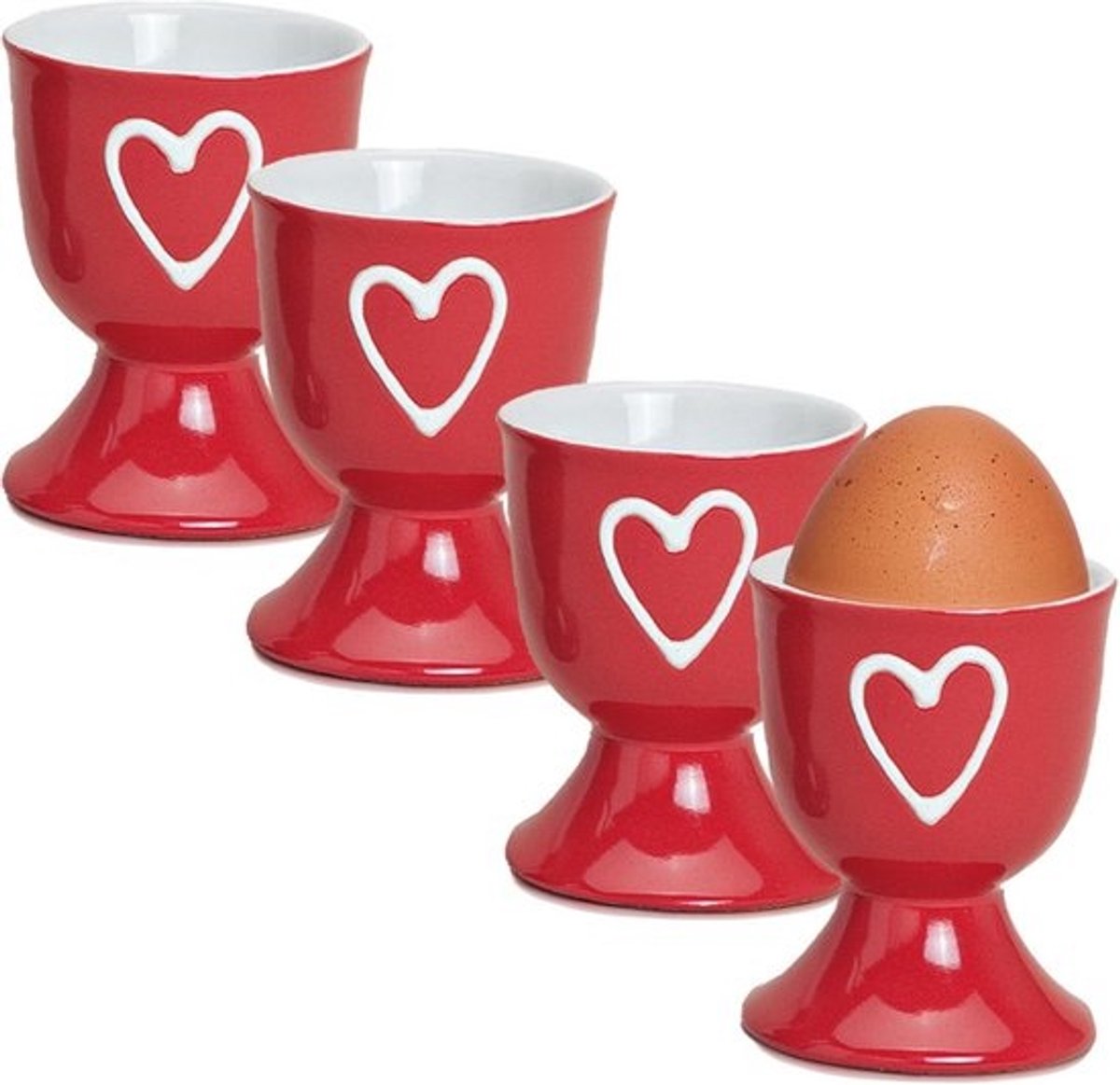 Eierdopjes Set - Keramische Houders - Ontbijt Serveren - Hartvormige Ornamenten - 4 Stuks - Rood