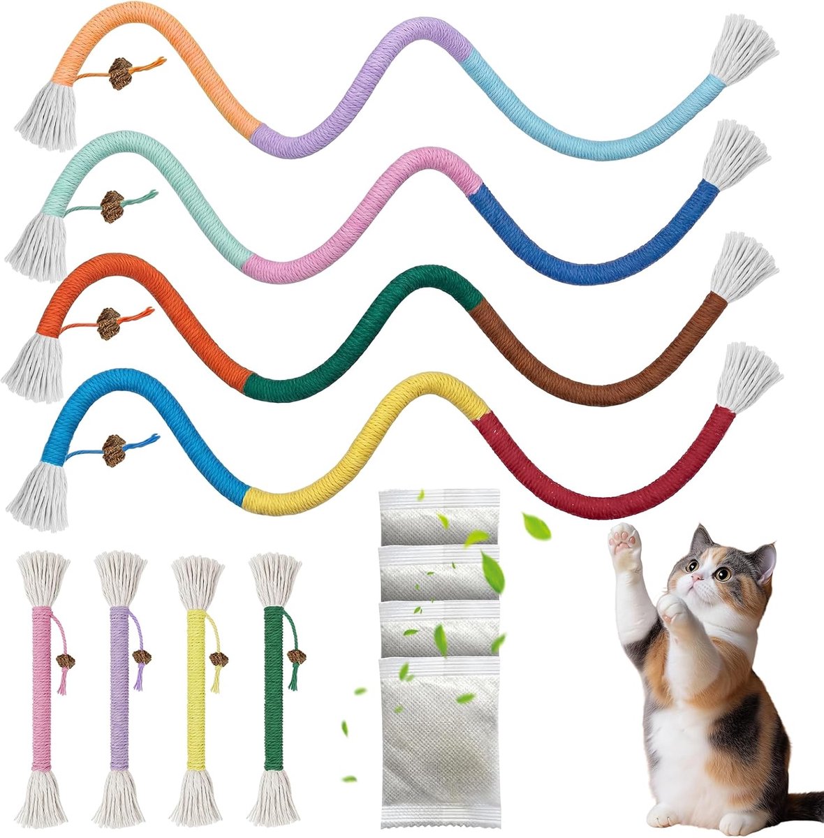 honeyguaridan Kauwspeelgoed voor katten, bijttouwen voor katten, 8 stuks