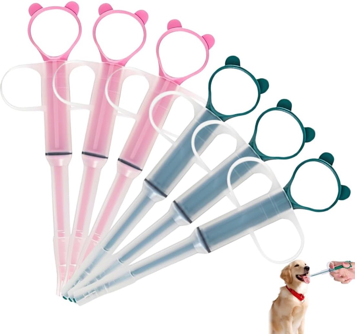 6 stuks dierspuiten, pillendispenser voor katten, voederdispenser voor honden en katten, dispenser met zachte punten, herbruikbaar, voor katten en honden