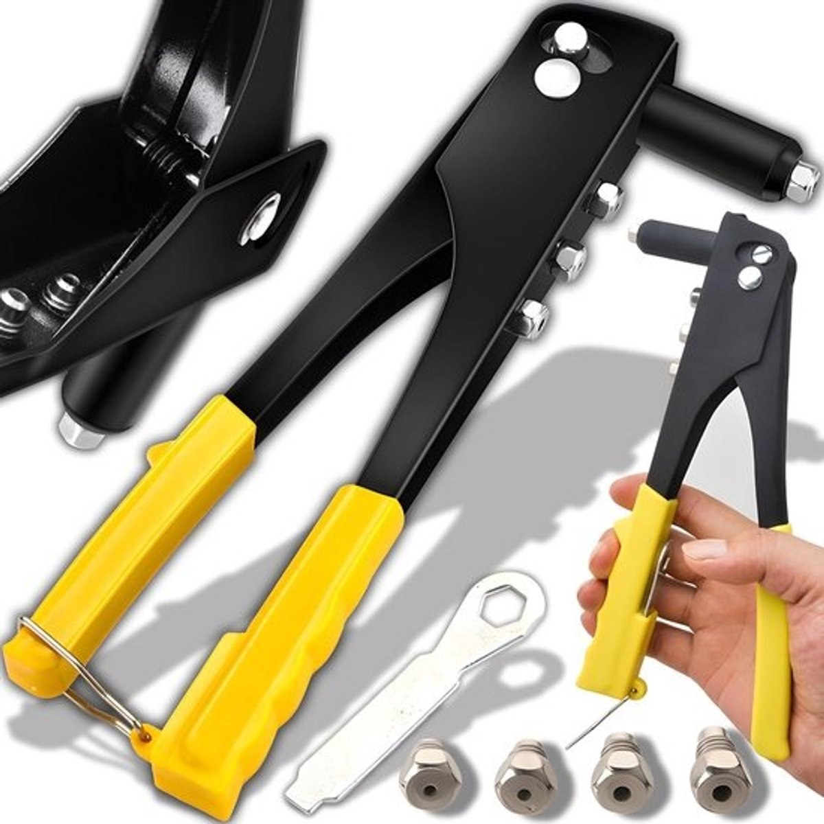 Klinktang met Klinknagels - Klinkpistool Rivet Gun - Metaal Verbindingen Maken - Ergonomische Antislip Handgreep - 4 Maten Klinknagels - Zilver