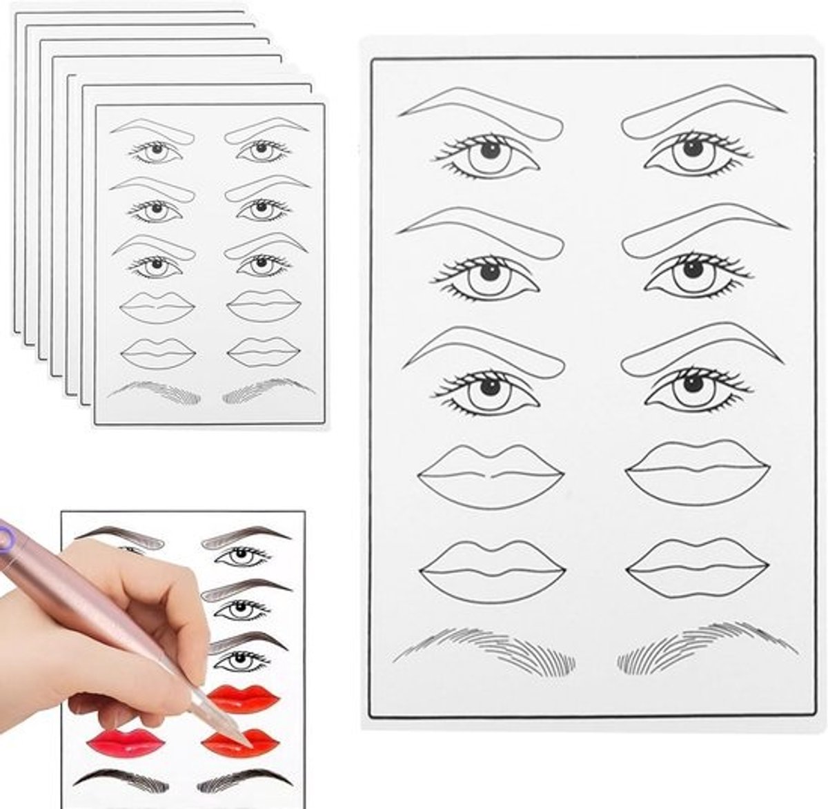 8x Dubbelzijdige Oefenhuid voor Tatoeëren en Microblading Beginners