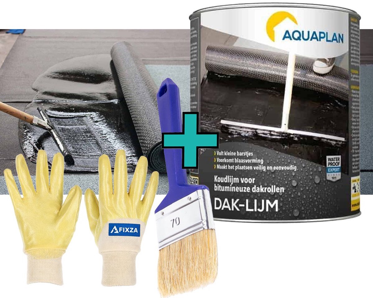 Aquaplan Dak-Lijm - Bitumenlijm – Koudlijm voor Bitumen Dakrollen – Veilig Verlijmen Zonder Brander - 1 kg