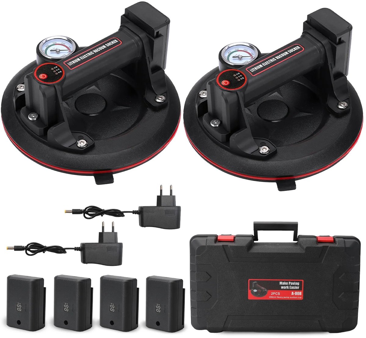 Zerova 8 Inch Elektrische Vacuümzuignap - Tegel en Glasheffer - Oplaadbare Batterij - Krachtige Vacuümheftruck - 200KG - Zwart