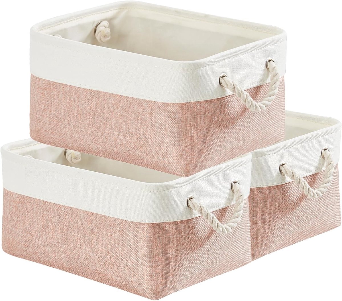 Zachte Opbergdozen in Meerdere Maten, Rechthoekige Mandjes voor Plank, Kleding en Speelgoed, 36 x 26 x 18 cm, Roze en Wit (medium, Set van 3)