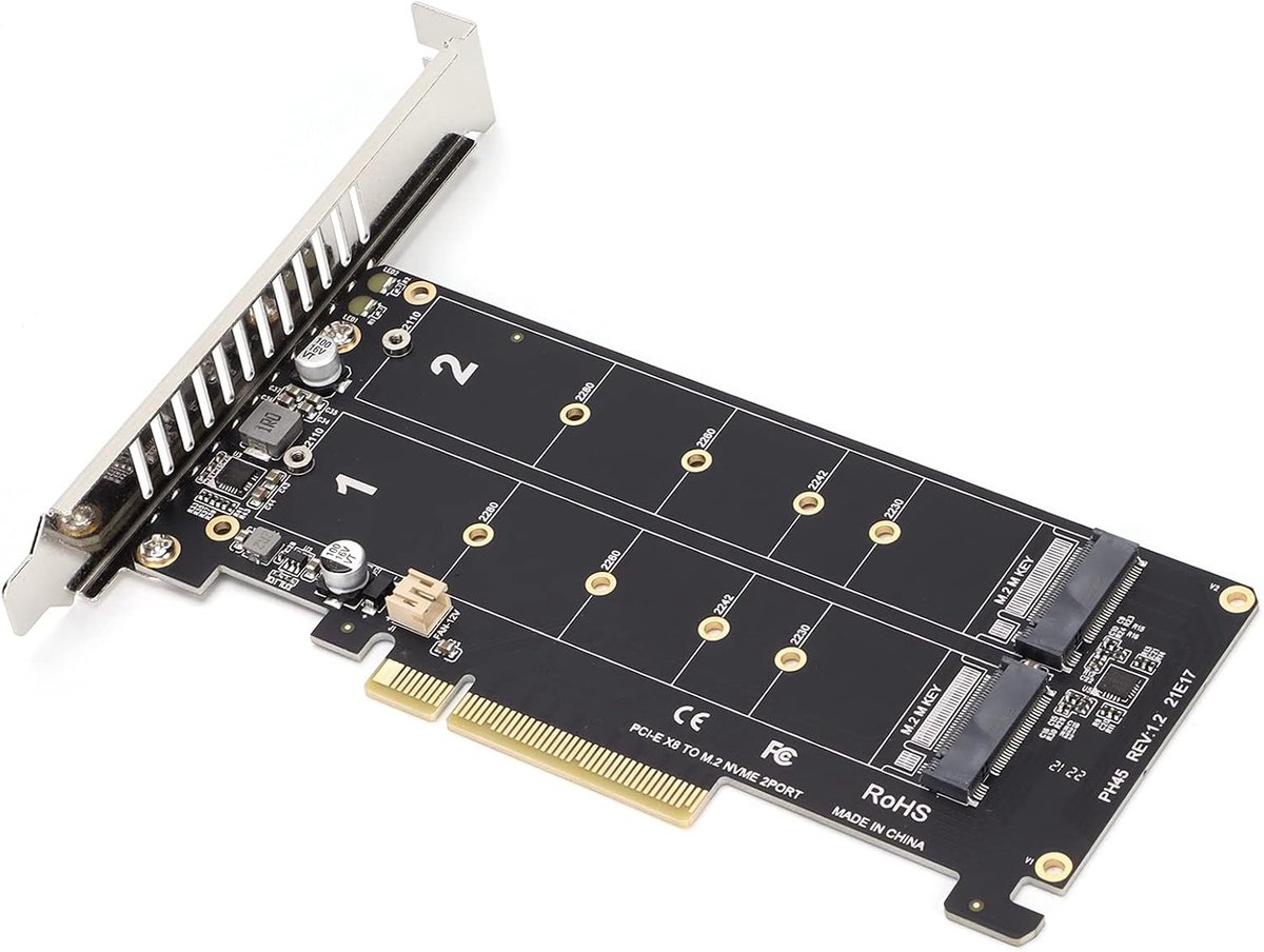 NVME SSD M Key Naar PCIE X8-adapterkaart, PCIE Naar NVME Dual Drive-uitbreidingskaart, 32 Gbps SSD PCIE 3.0/4.0-adapter voor Desktop-pc, PCI-E Full Channel Full Speed(ph45)