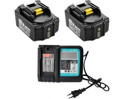 2 reserveaccu's BL1850B 5000mAh + oplader 18V 5Ah voor Makita DC18RC 3A compatibel BL1860B BL1830B, voor grasmaaiers DLM431Z, DLM380Z, DUC353Z, DHR171Z, DHP482Z
