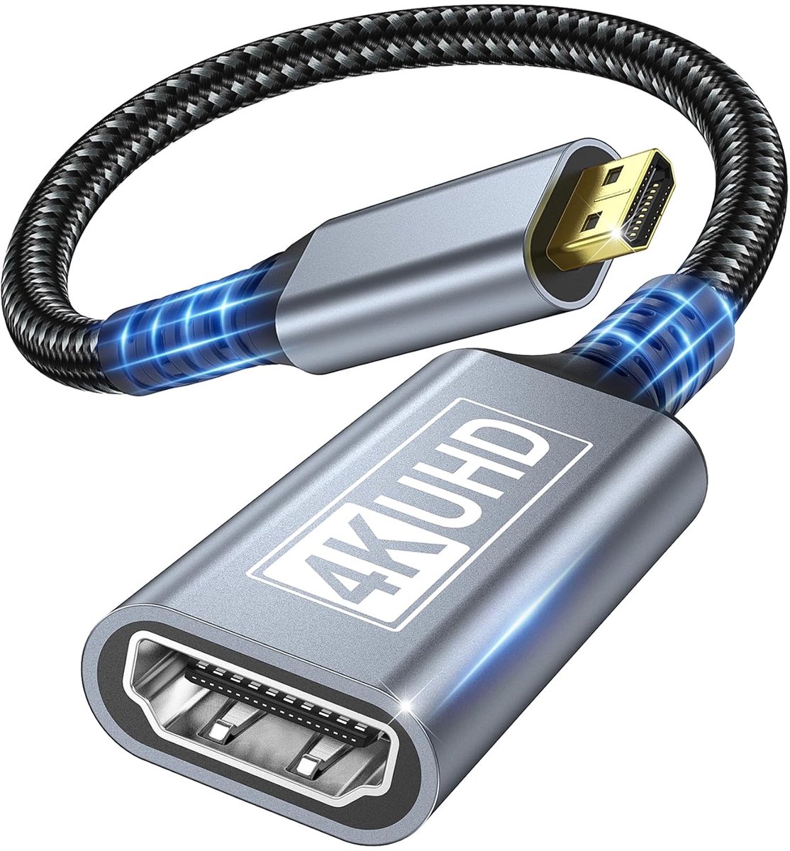 HDMI naar HDMI Adapter, 4K@60Hz Micro HDMI Mannelijk naar HDMI Vrouwelijk Adapter 3D Tipo D a A Compatibel met Raspberry Pi 5/4, Cámara A6300 A6400, HDR en ARC, ODROID, Hero