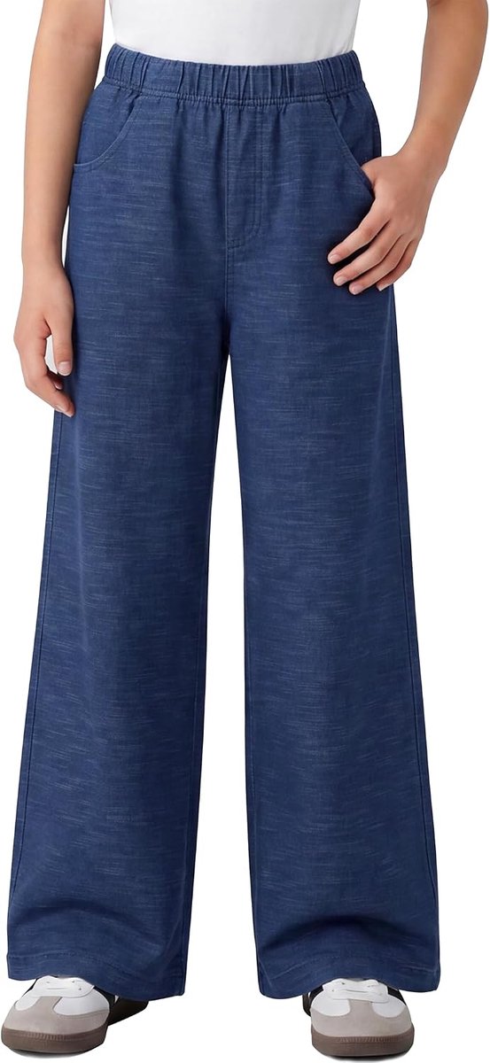 Meisjesbroek met Wijde Pijpen Casual Linnen Broek met Zakken