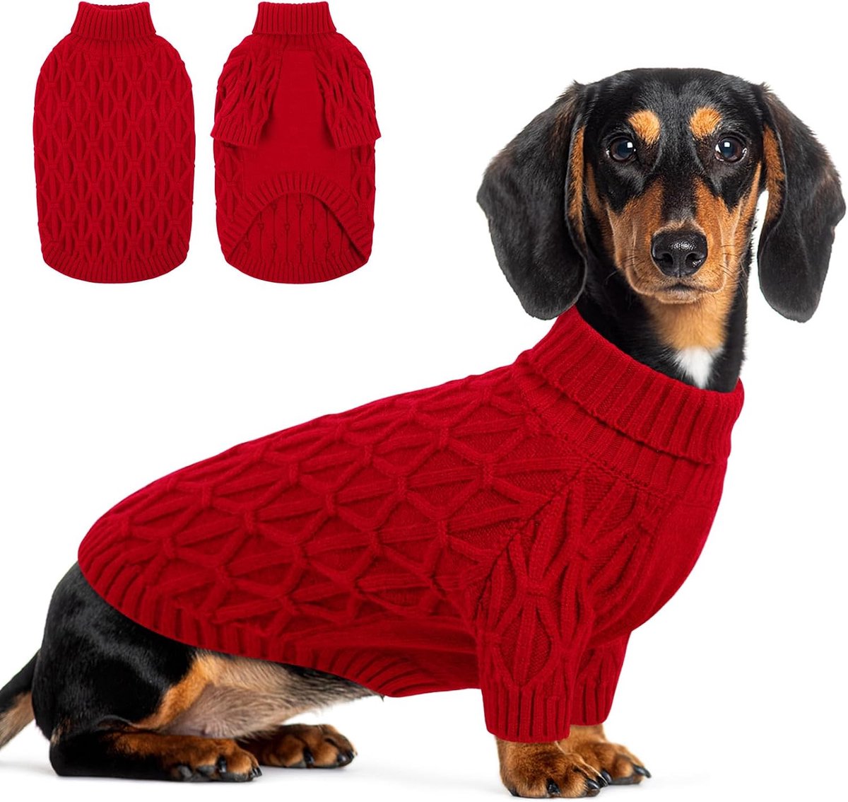 Hondentrui met hoge elasticiteit, warme gebreide kerstoutfit voor huisdieren voor middelgrote rassen, Jack Russell, teckel, windhond, rood, M