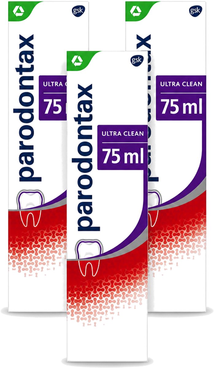 3 x Parodontax – Tandpasta – Ultra Clean – Bloedend Tandvlees – 75 ml - Voordeelverpakking - 3 stuks